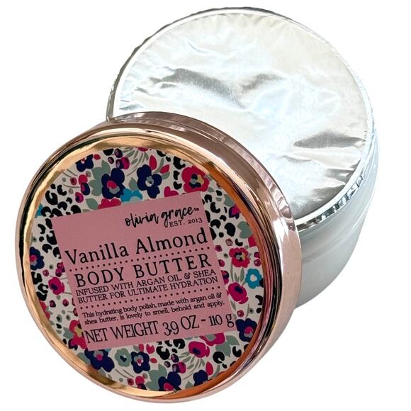 Olivia Grace Vanilla Almond Scented BODY BUTTER Lotion 3.9oz Jar Argan Oil Shea - Picture 2 of 5